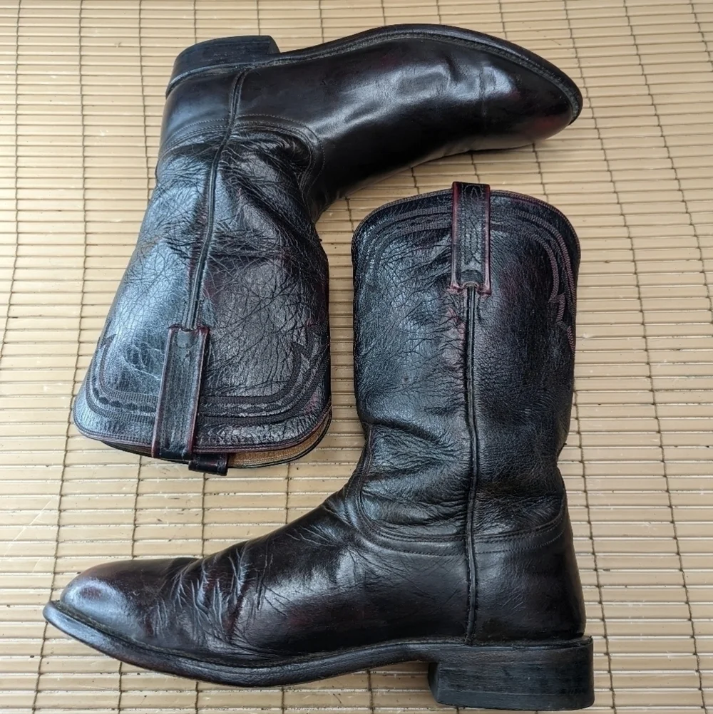 Lucchese 2000 Classic Black Cherry/Burgundy Leather Cowboy Boots men's s…